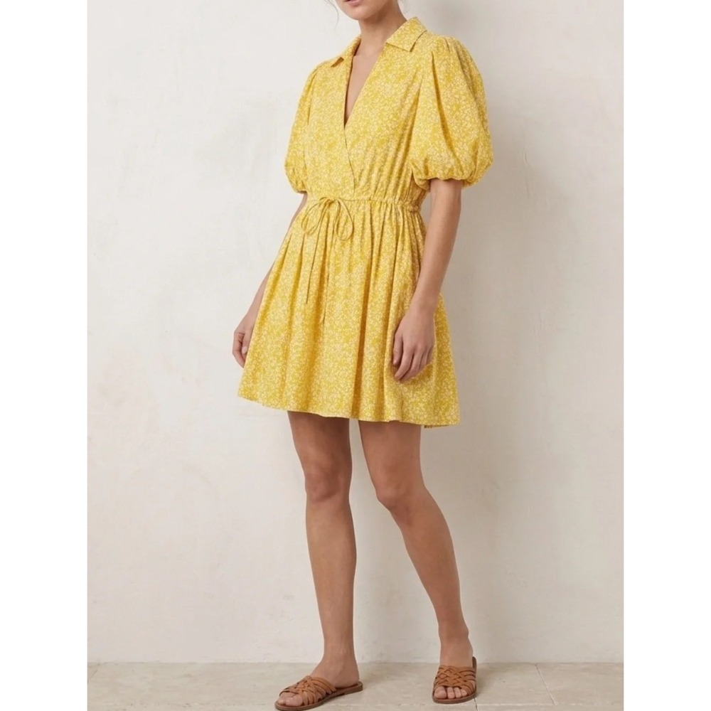 Olivia James Dress Womens M Yellow Floral Puff Sleeve Babydoll Cottagecore Boho